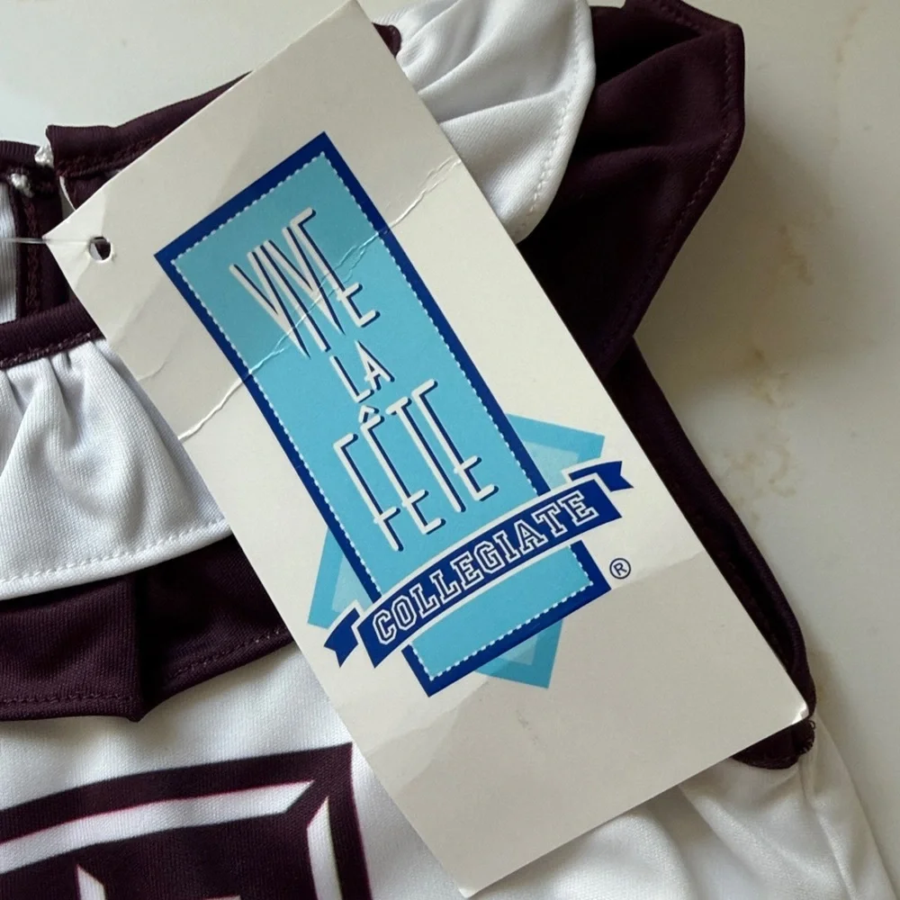 VIva La Fete Texas A&M White & Maroon Ruffle Baby Romper size 6 mo NWT